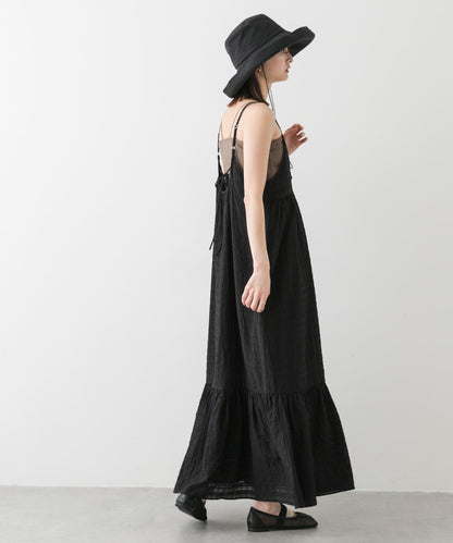 格紋提花吊帶連衣裙