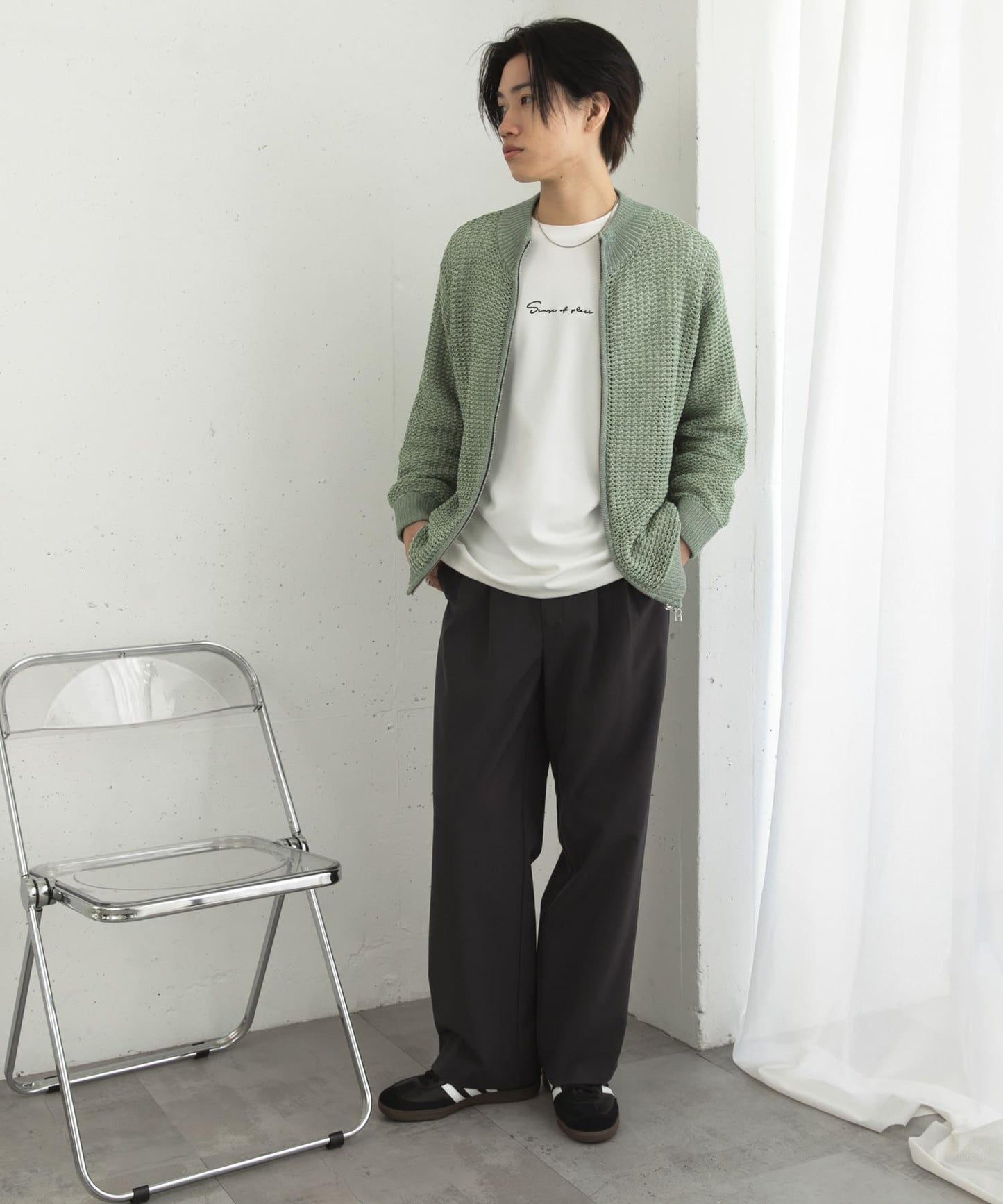 男女同款 可水洗 透視網眼駕駛員開衫