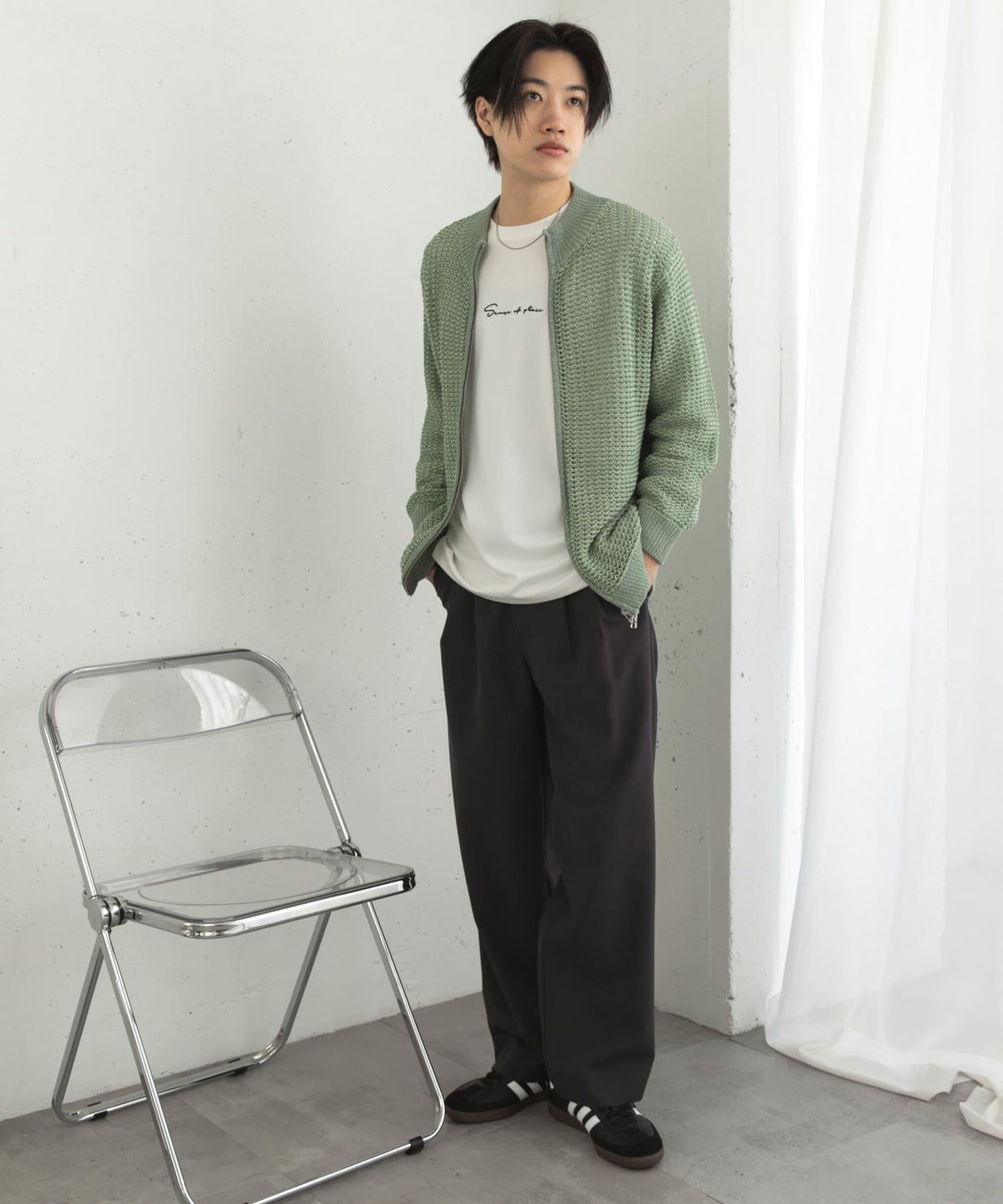 男女同款 可水洗 透視網眼駕駛員開衫