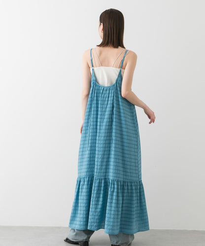 格紋提花吊帶連衣裙