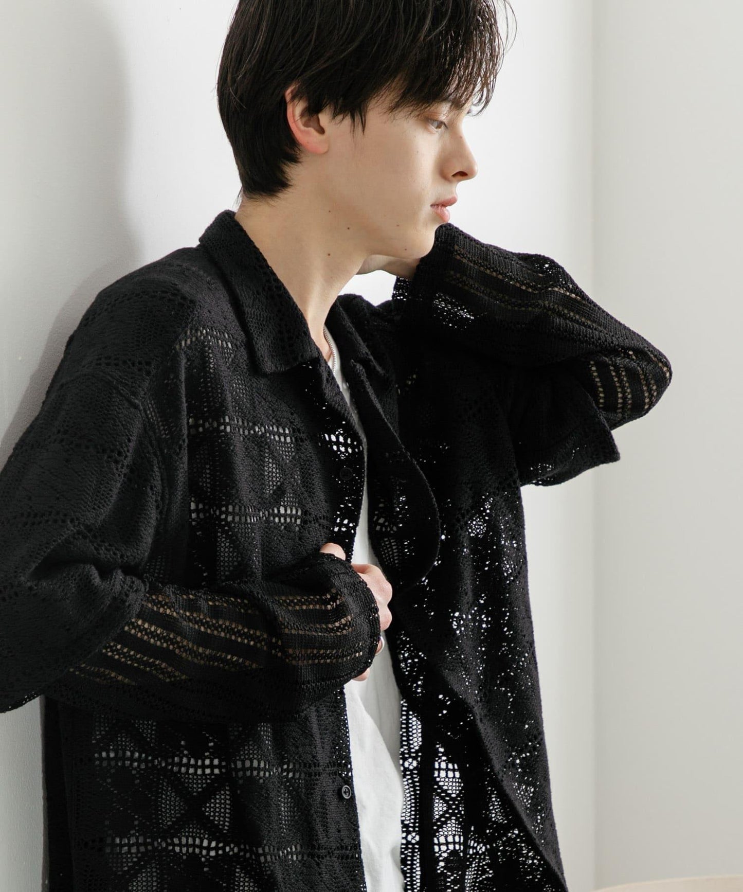 蕾絲假兩件長袖襯衫