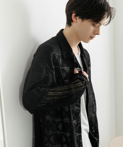 蕾絲假兩件長袖襯衫