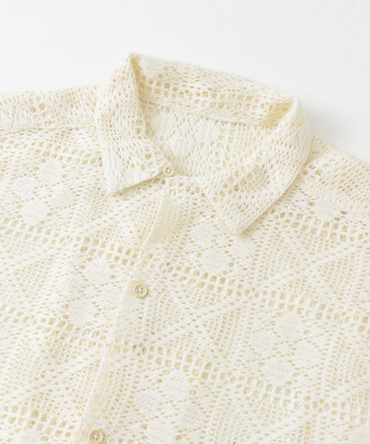 蕾絲假兩件長袖襯衫