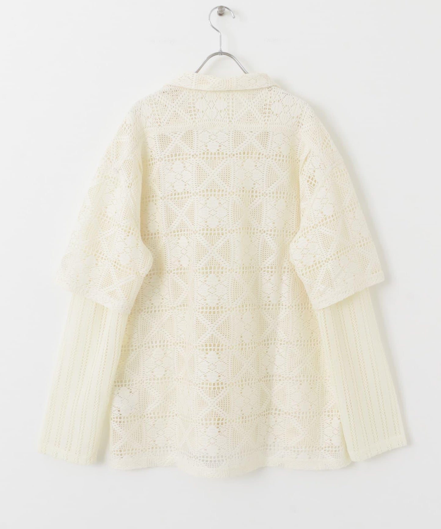 蕾絲假兩件長袖襯衫