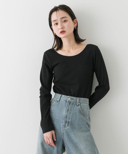 帶胸墊後背開口羅紋上衣