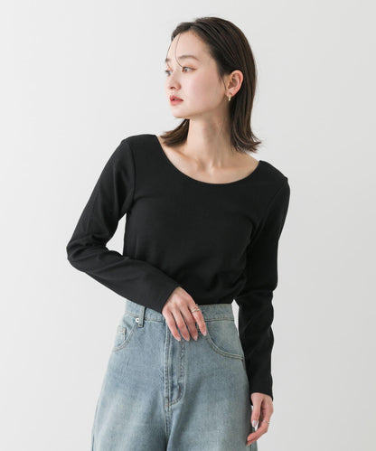 帶胸墊後背開口羅紋上衣