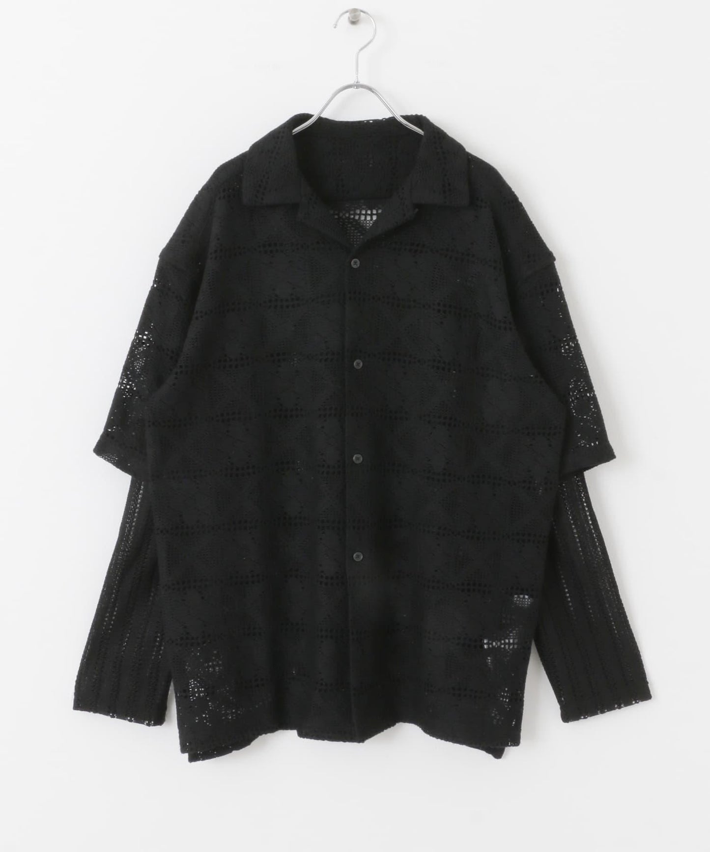 蕾絲假兩件長袖襯衫