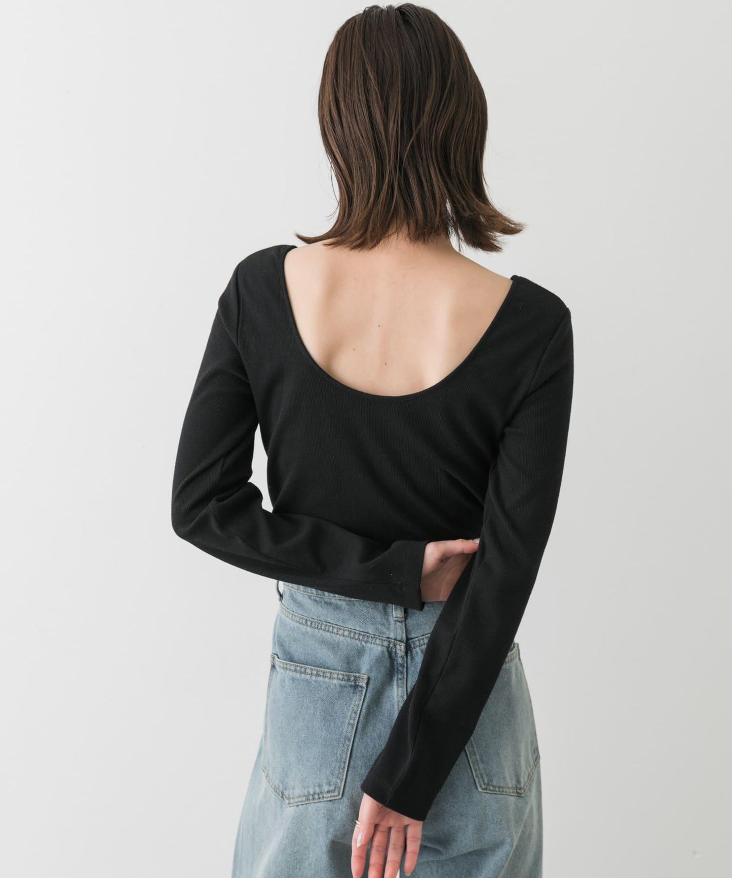 帶胸墊後背開口羅紋上衣