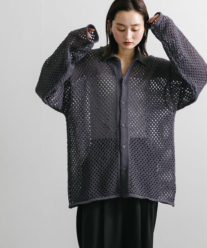 中性款網眼拼接翻領開衫