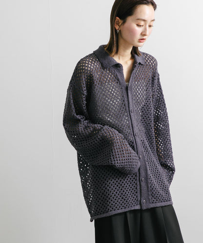 中性款網眼拼接翻領開衫