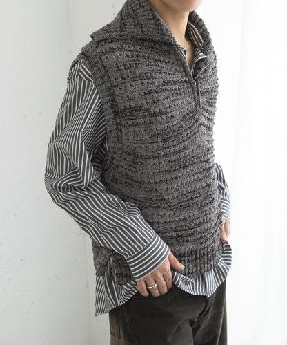 混色半拉鍊針織背心