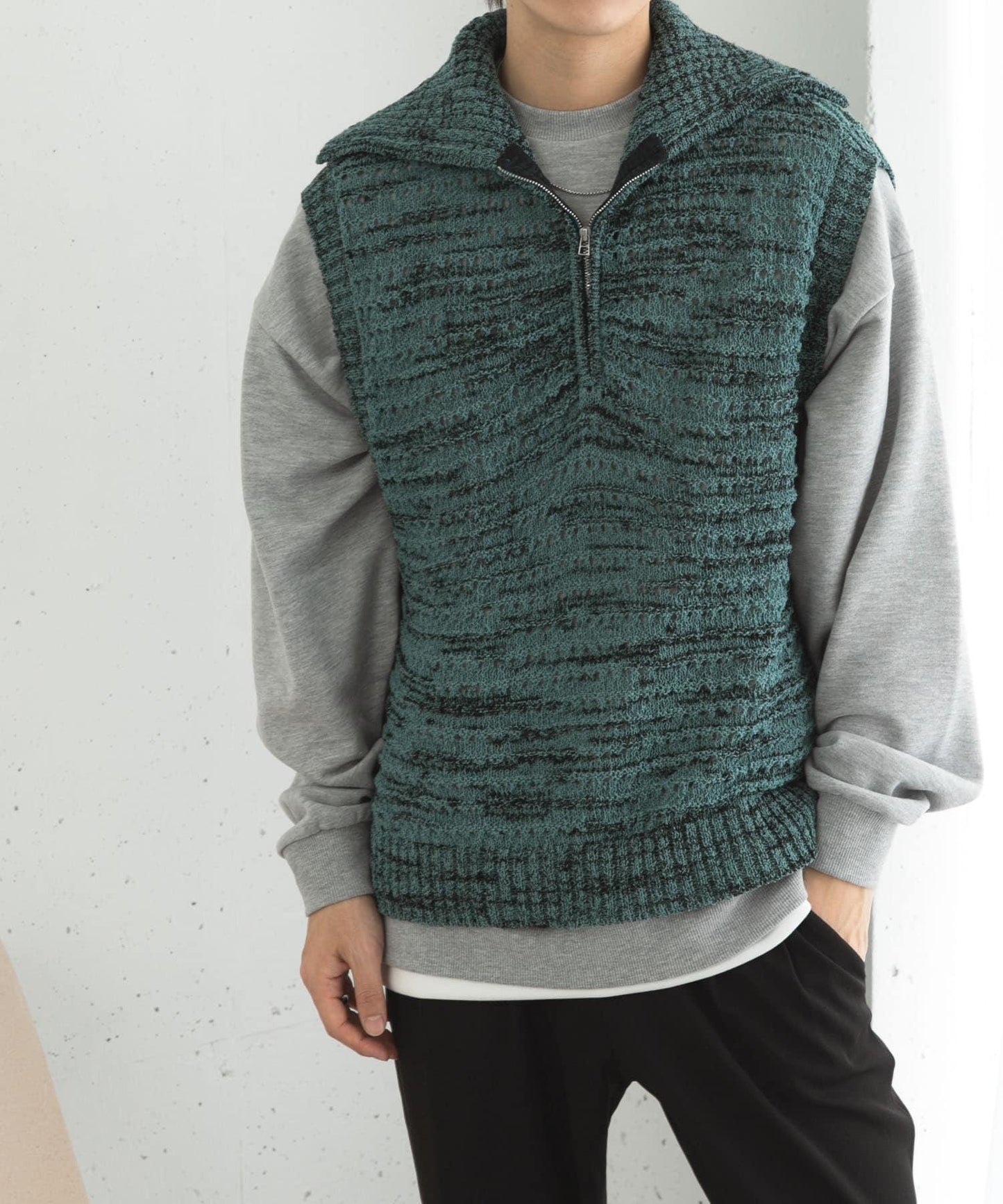 混色半拉鍊針織背心