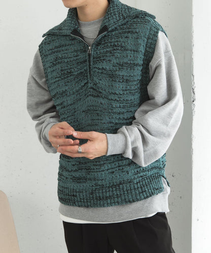 混色半拉鍊針織背心