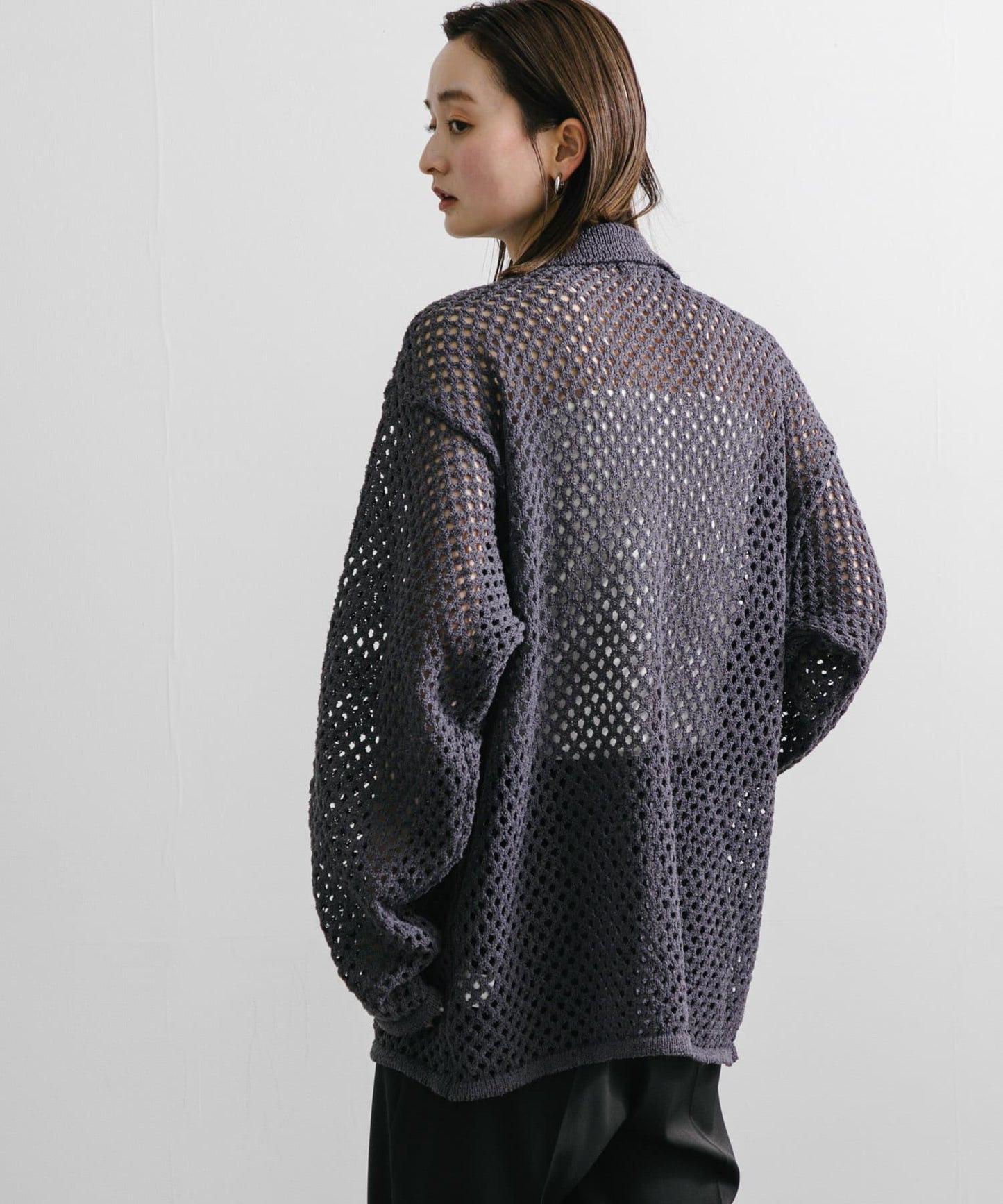 中性款網眼拼接翻領開衫