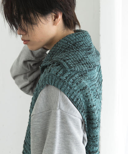 混色半拉鍊針織背心