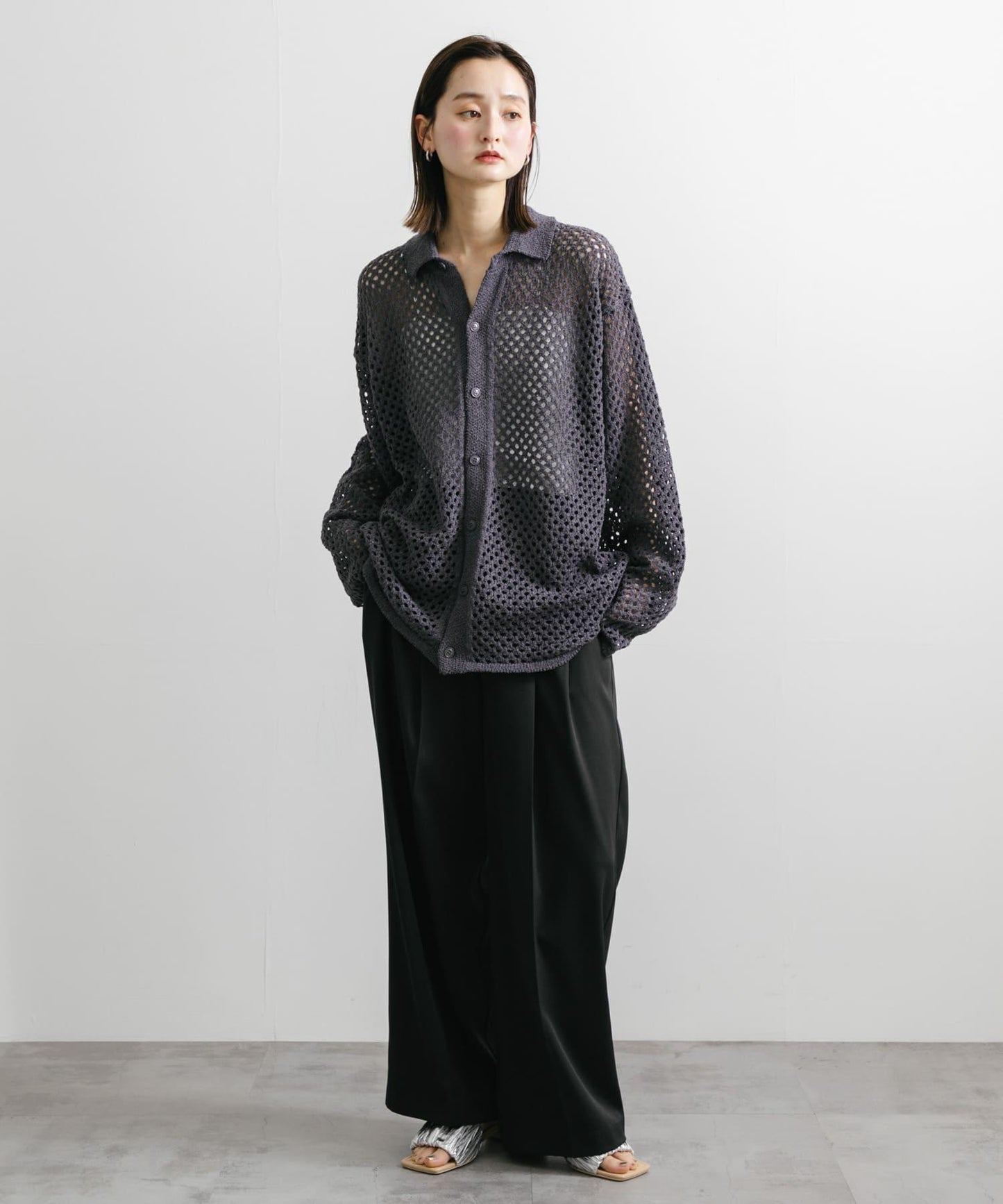 中性款網眼拼接翻領開衫