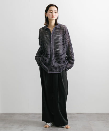中性款網眼拼接翻領開衫