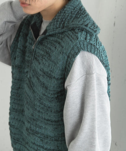 混色半拉鍊針織背心