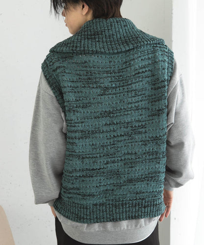 混色半拉鍊針織背心