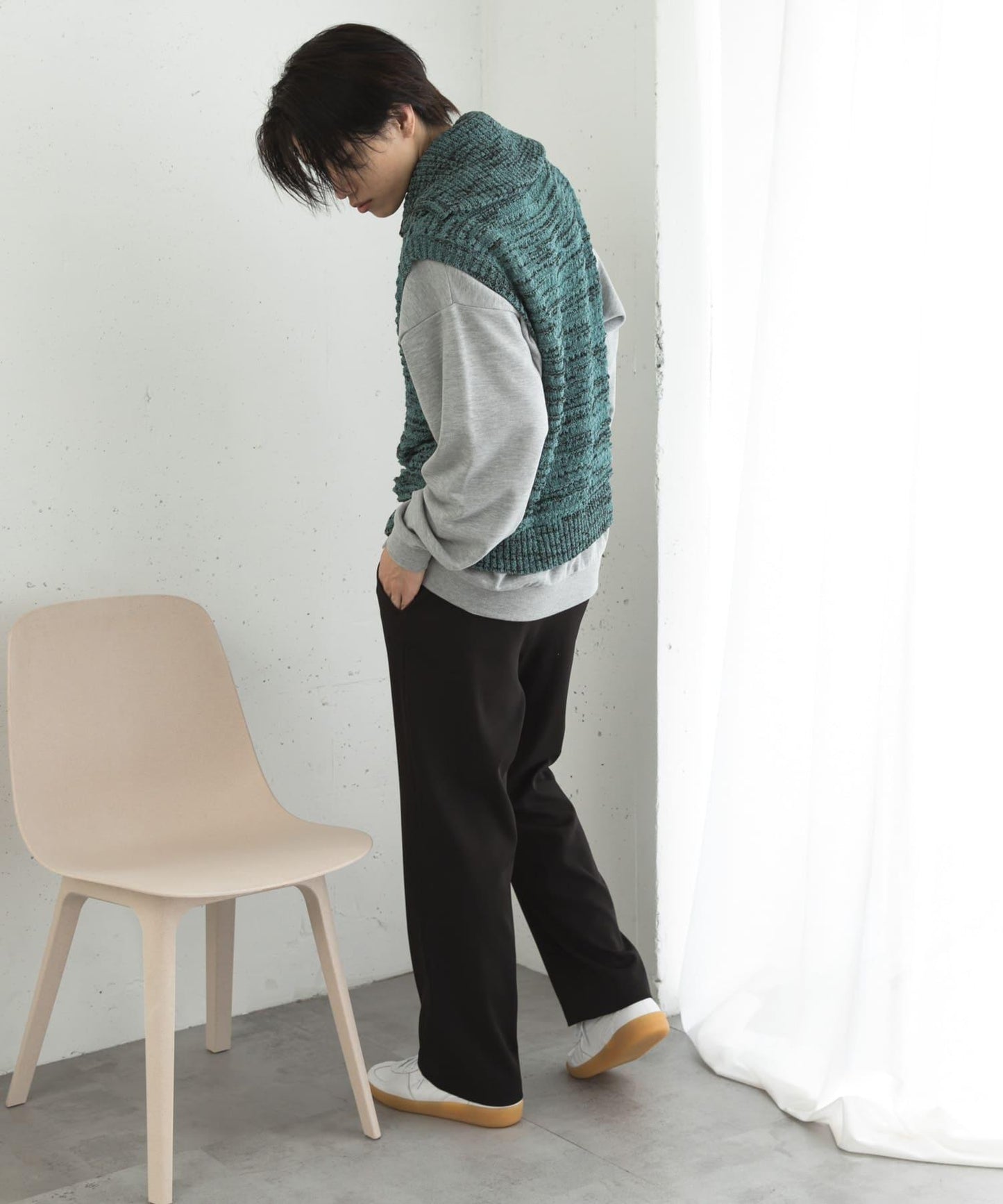 混色半拉鍊針織背心