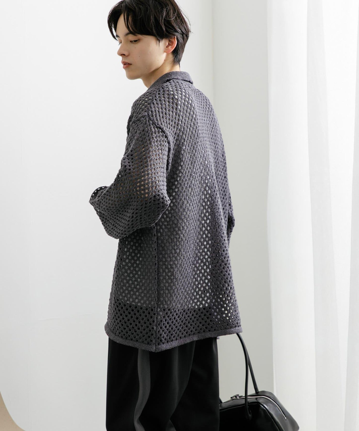 中性款網眼拼接翻領開衫