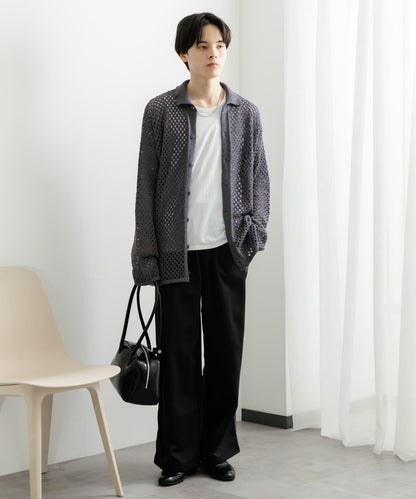 中性款網眼拼接翻領開衫