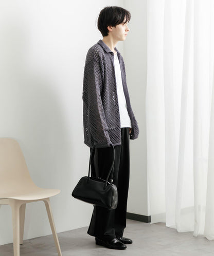 中性款網眼拼接翻領開衫
