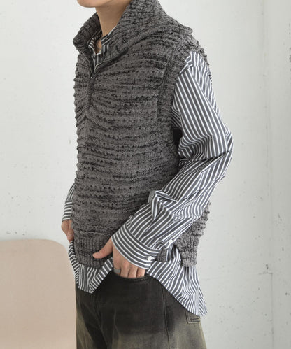 混色半拉鍊針織背心