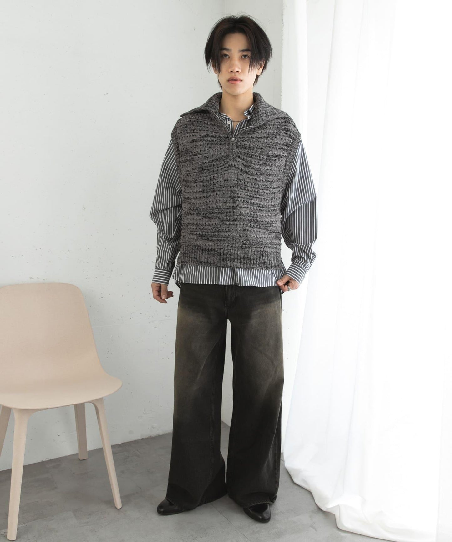 混色半拉鍊針織背心