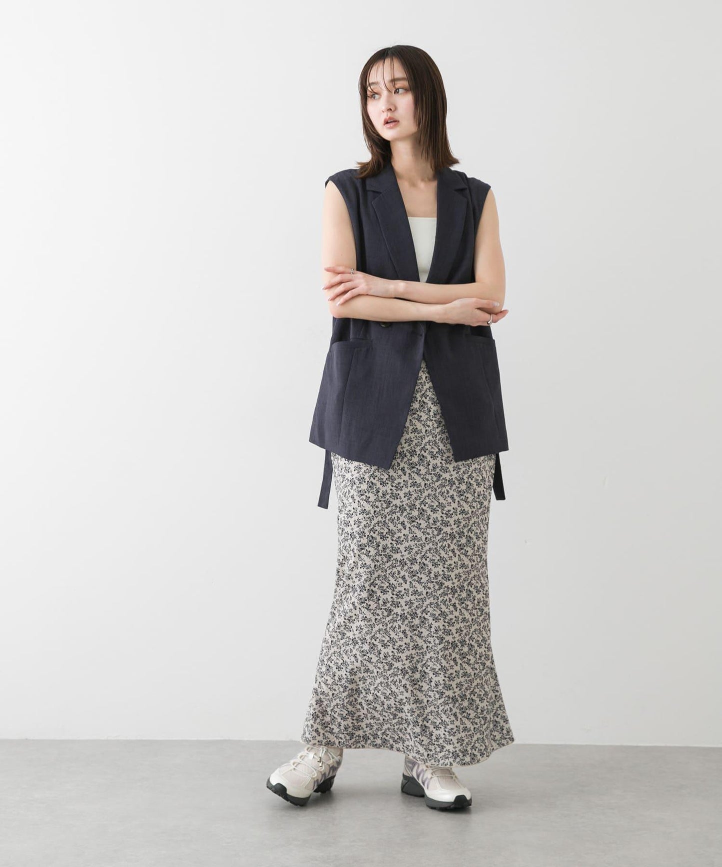 小花圖案褶皺半身裙