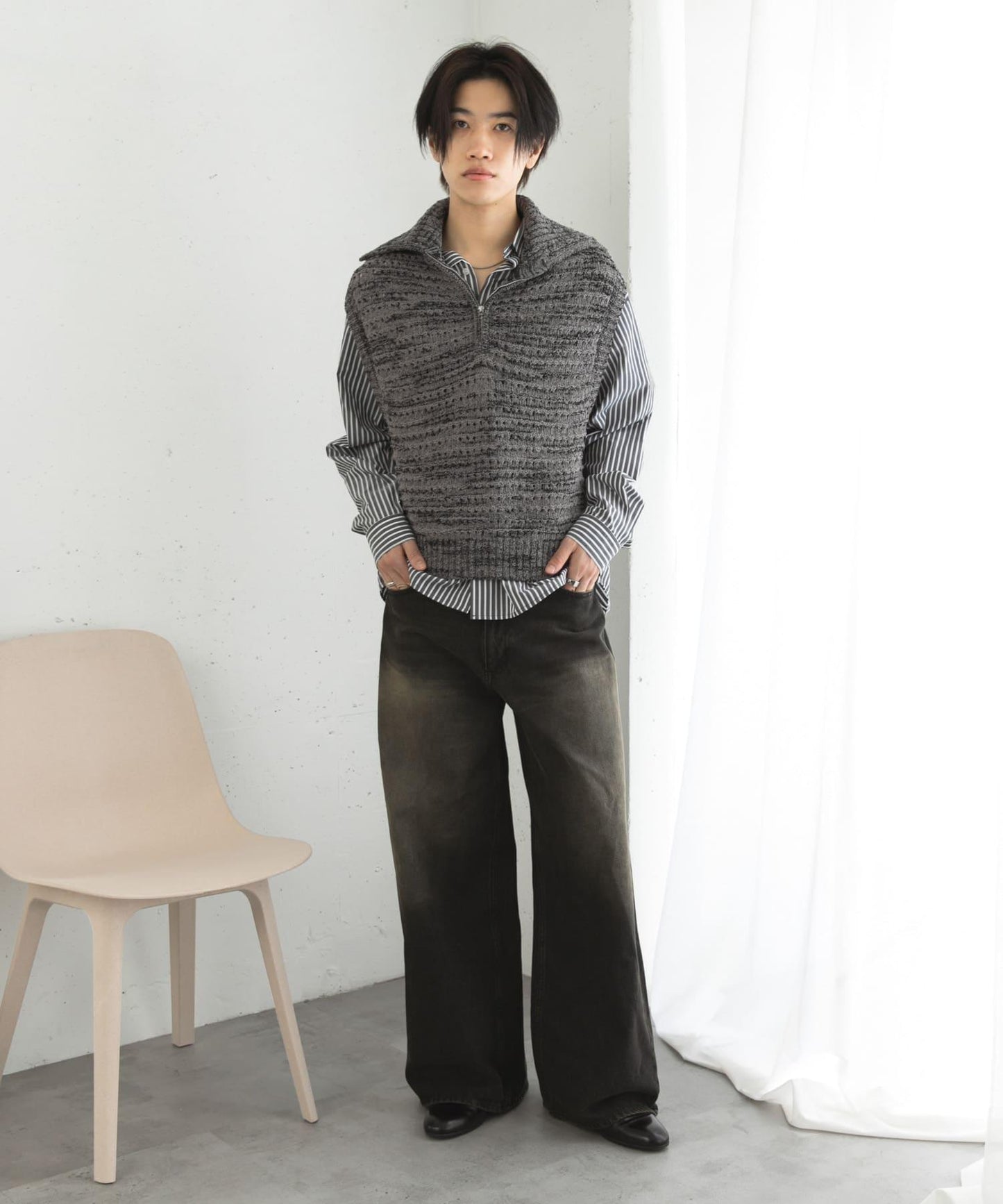 混色半拉鍊針織背心