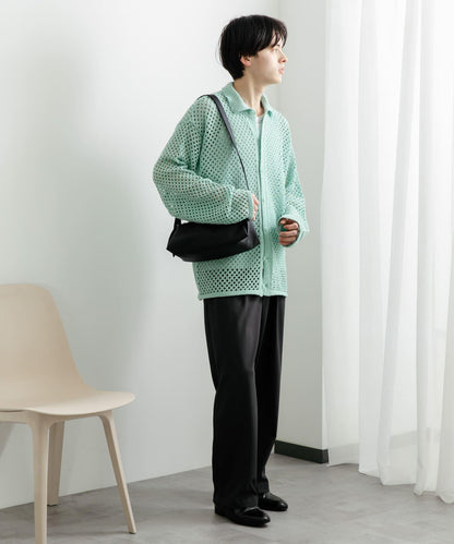 中性款網眼拼接翻領開衫