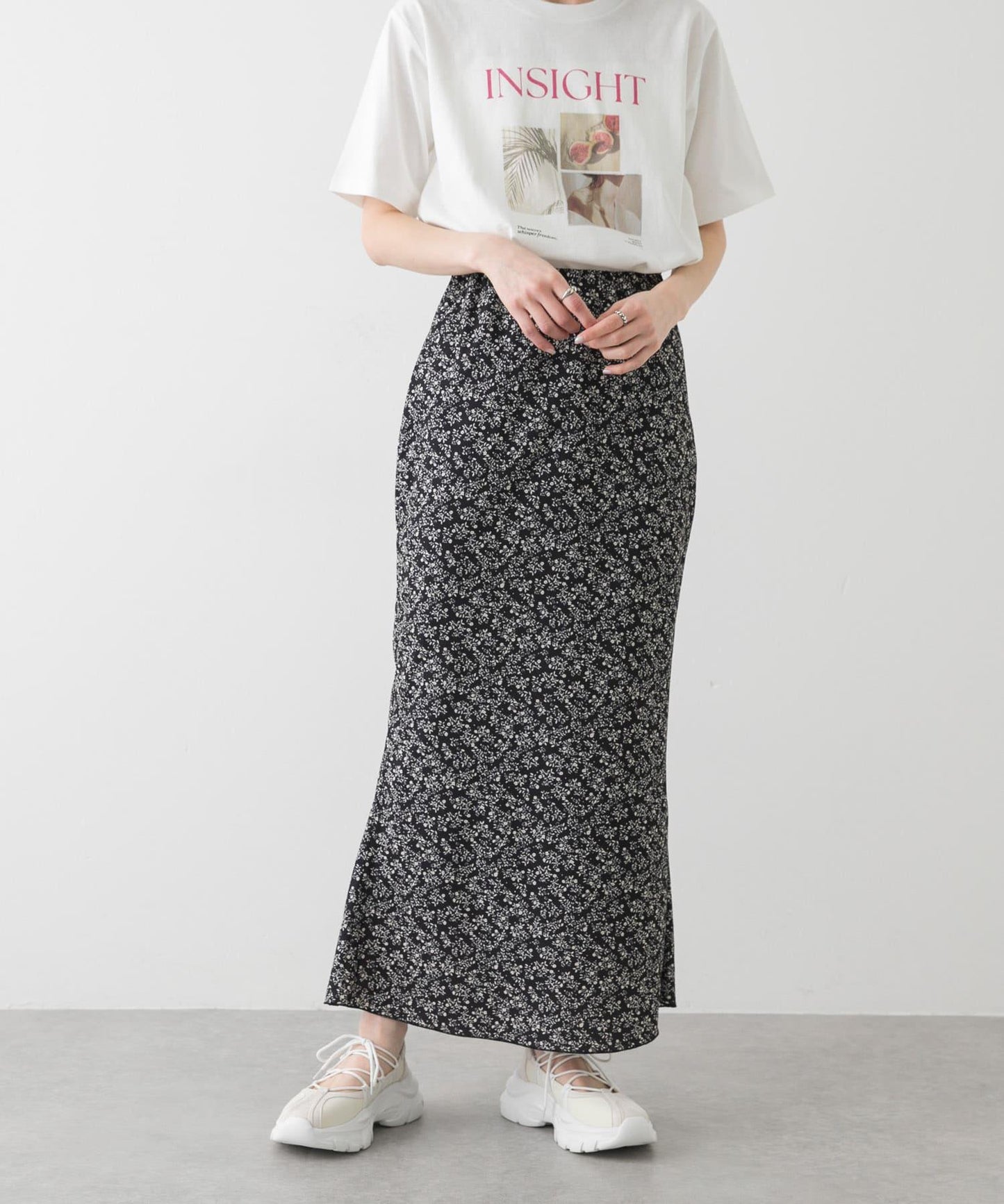 小花圖案褶皺半身裙