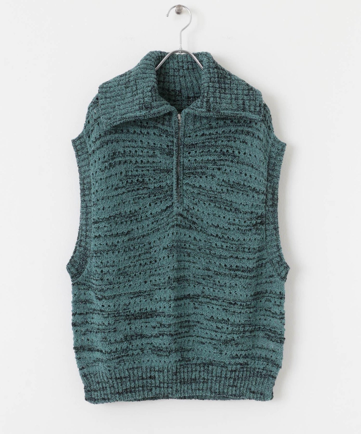 混色半拉鍊針織背心