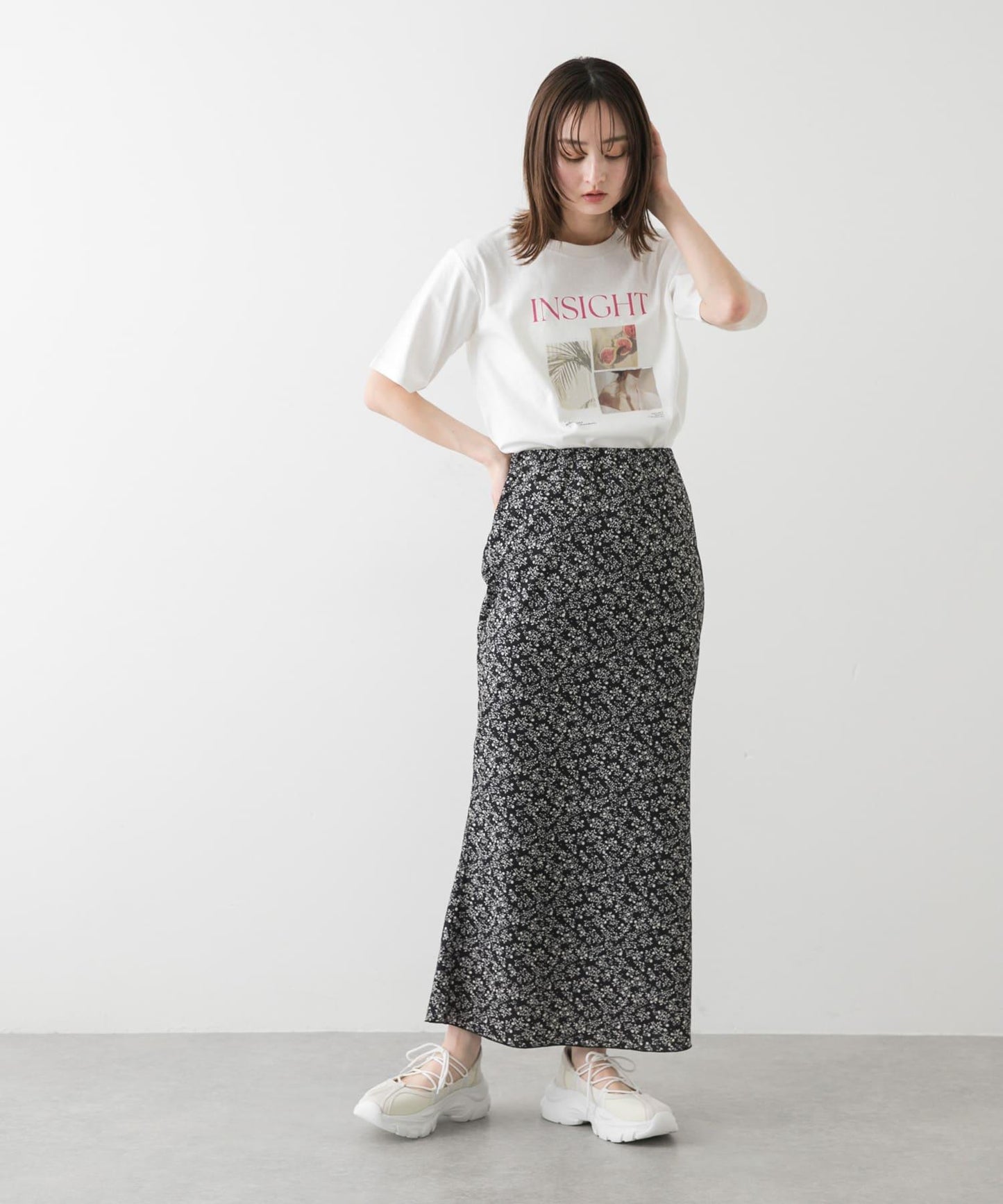 小花圖案褶皺半身裙