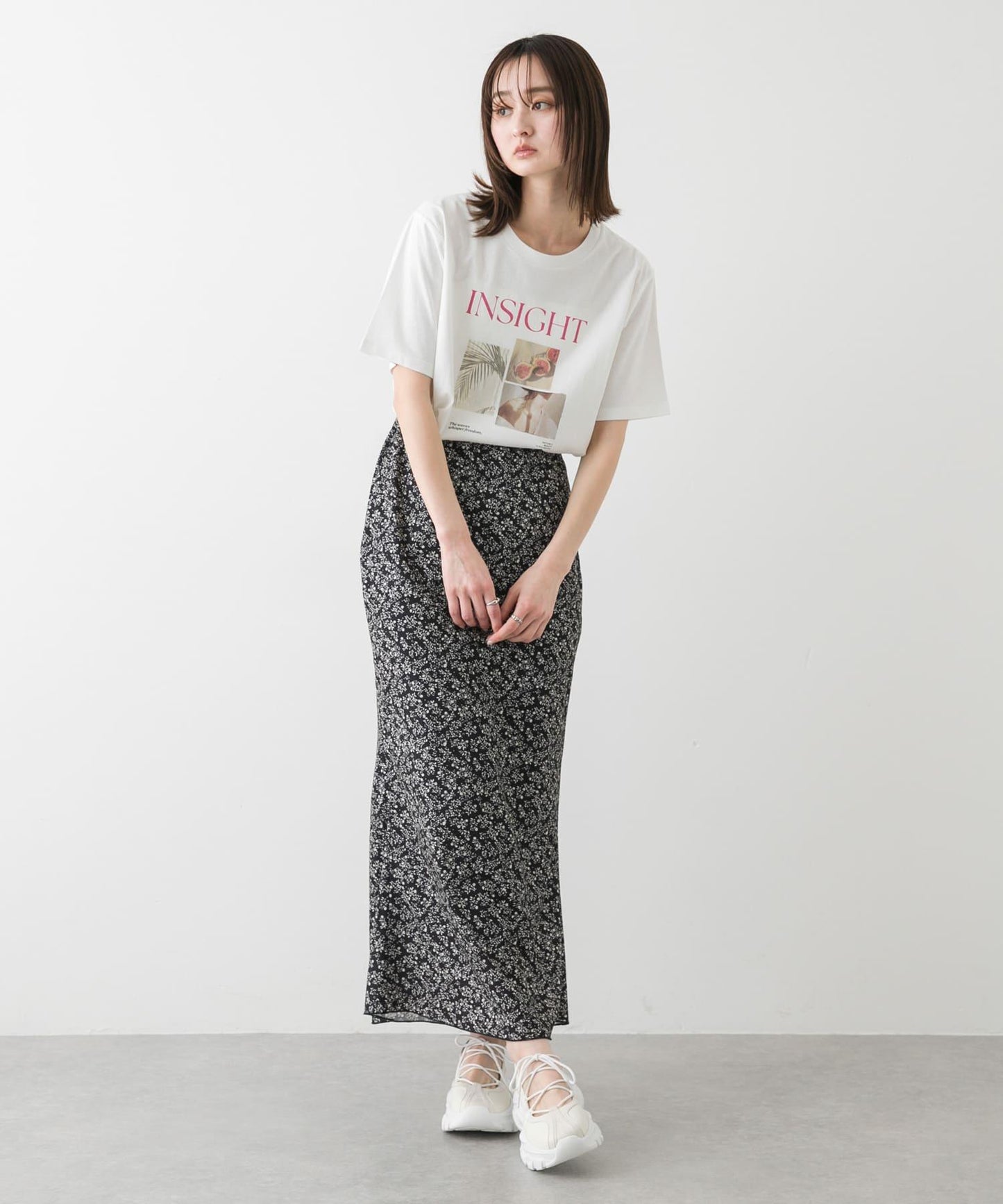 小花圖案褶皺半身裙