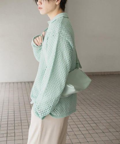 中性款網眼拼接翻領開衫