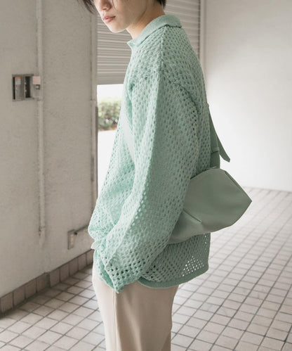 中性款網眼拼接翻領開衫