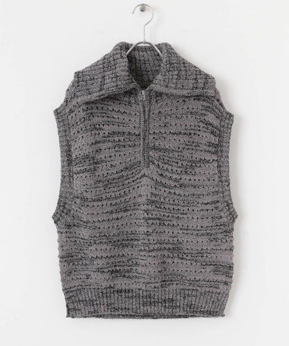 混色半拉鍊針織背心