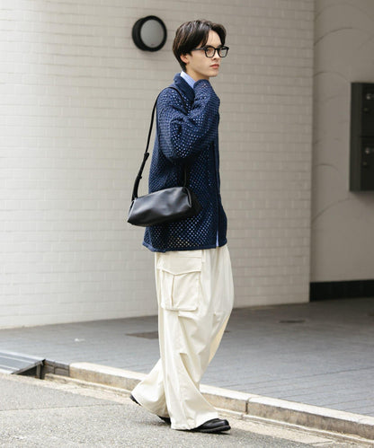 中性款網眼拼接翻領開衫