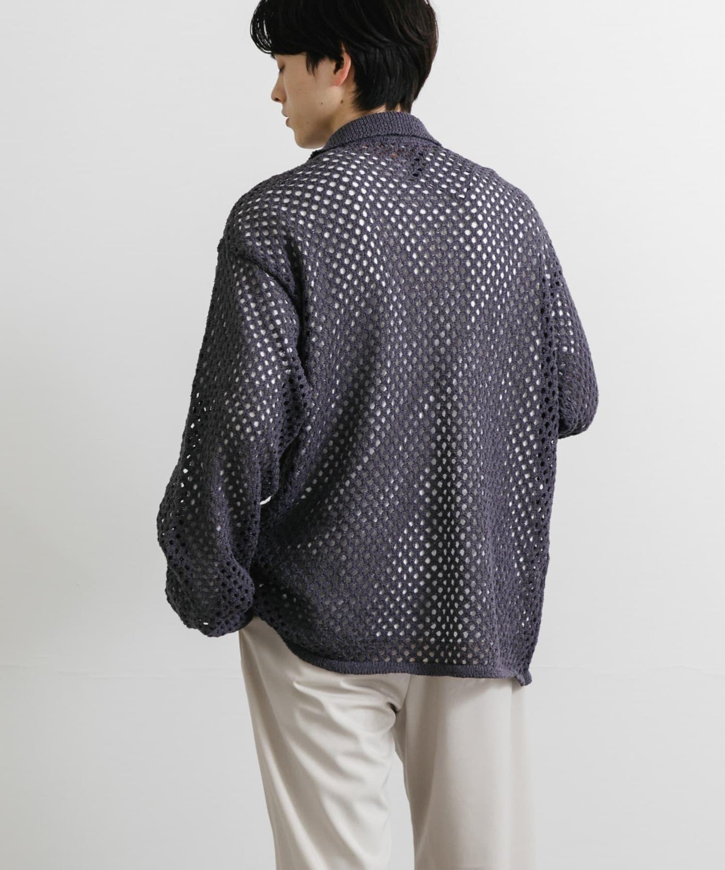 中性款網眼拼接翻領開衫