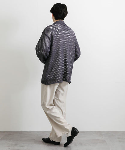 中性款網眼拼接翻領開衫