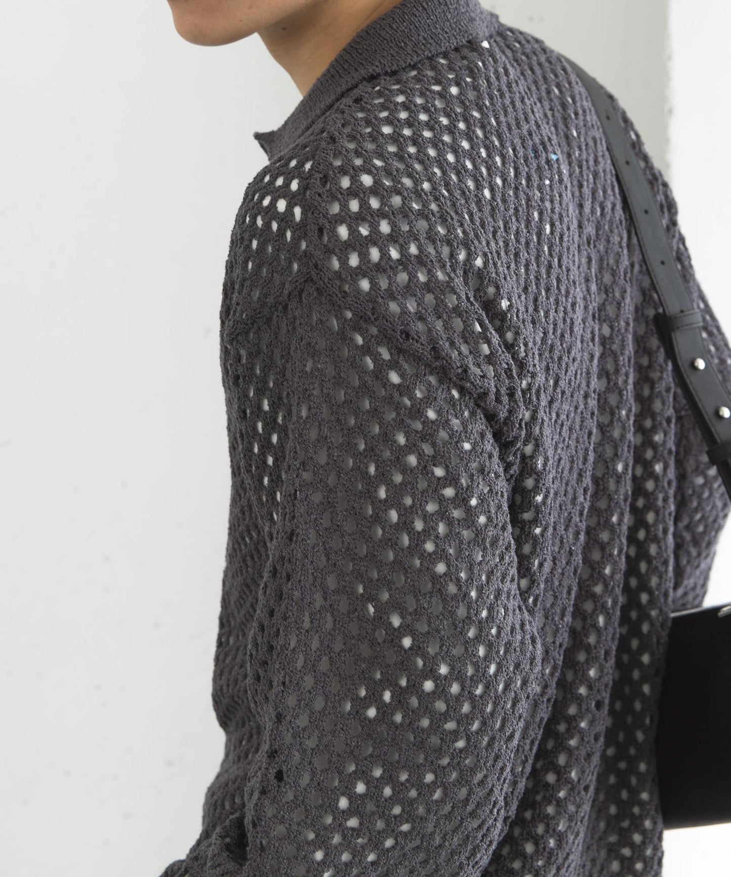 中性款網眼拼接翻領開衫