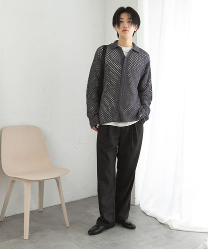 中性款網眼拼接翻領開衫