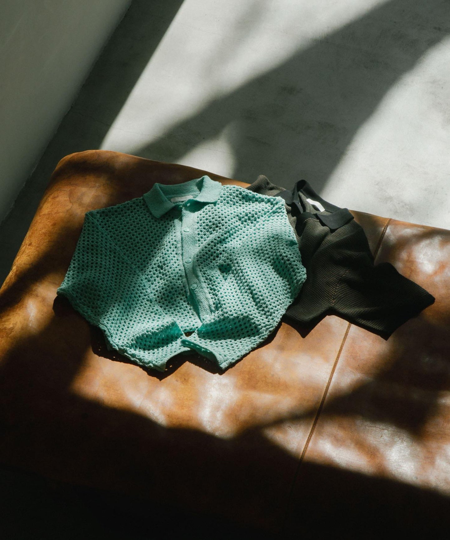 中性款網眼拼接翻領開衫