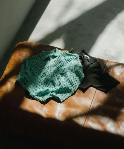 中性款網眼拼接翻領開衫