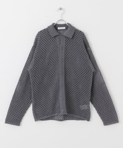 中性款網眼拼接翻領開衫