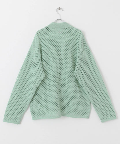 中性款網眼拼接翻領開衫