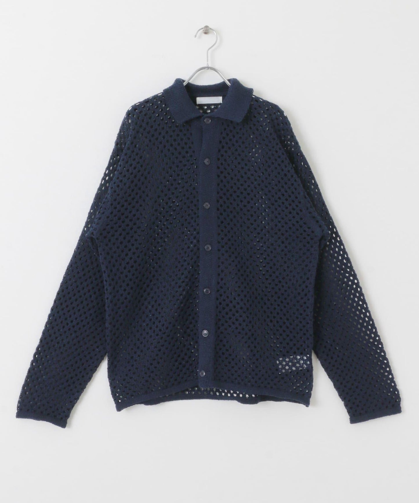 中性款網眼拼接翻領開衫