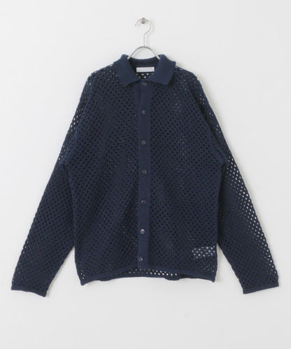 中性款網眼拼接翻領開衫